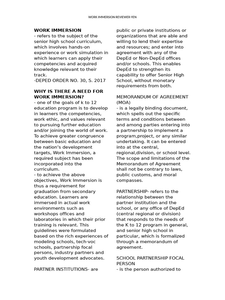 Work Immersion Guidelines for Students | PDF | Curriculum | Schools
