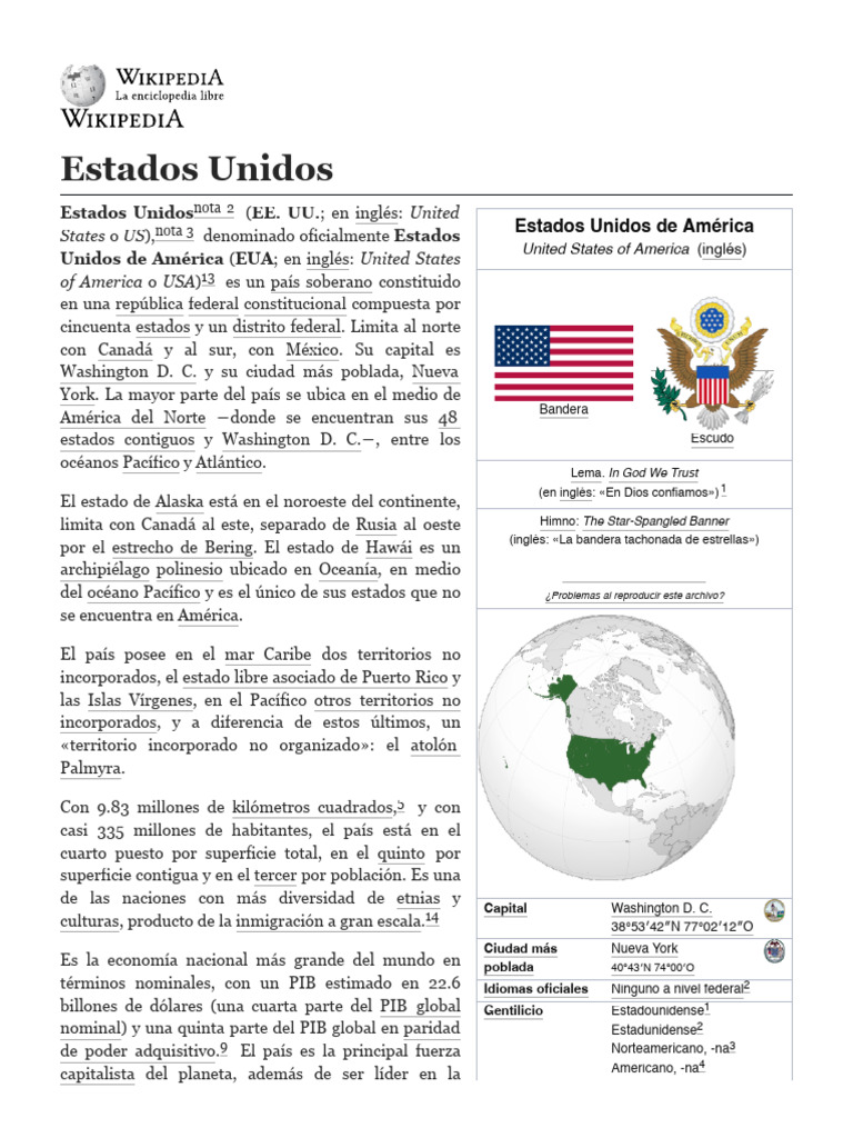 Estados Unidos - Wikipedia, La Enciclopedia Libre | PDF | Los Estados ...