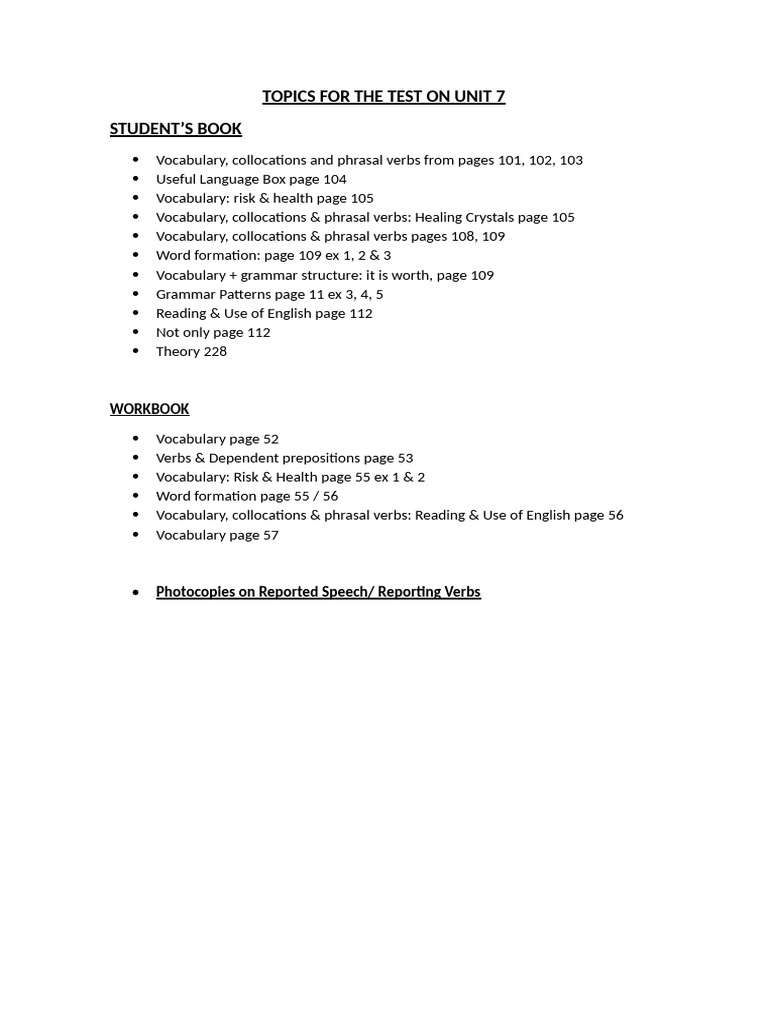 Topics For The Test Unit 7 Ready For Cae New Edition | PDF