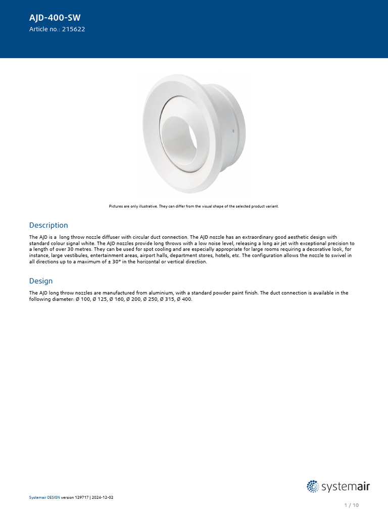 AJD-400-SW Long Throw Nozzle Diffuser | PDF | Nozzle | Duct (Flow)