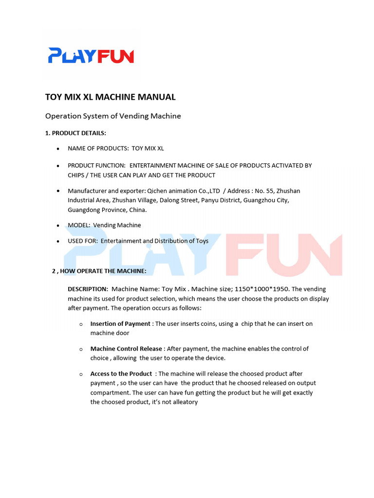 DV0122 - Toy Mix XL Machine Manual | PDF | Vending Machine | Sales