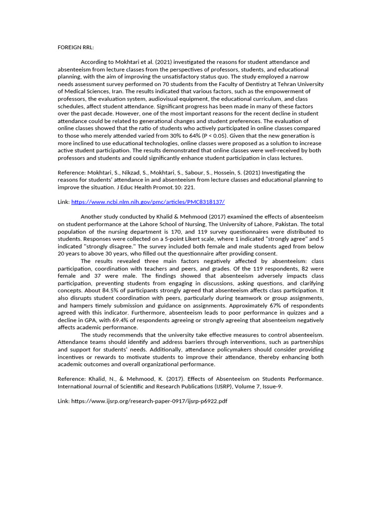 Impact of Absenteeism on Student Performance | PDF