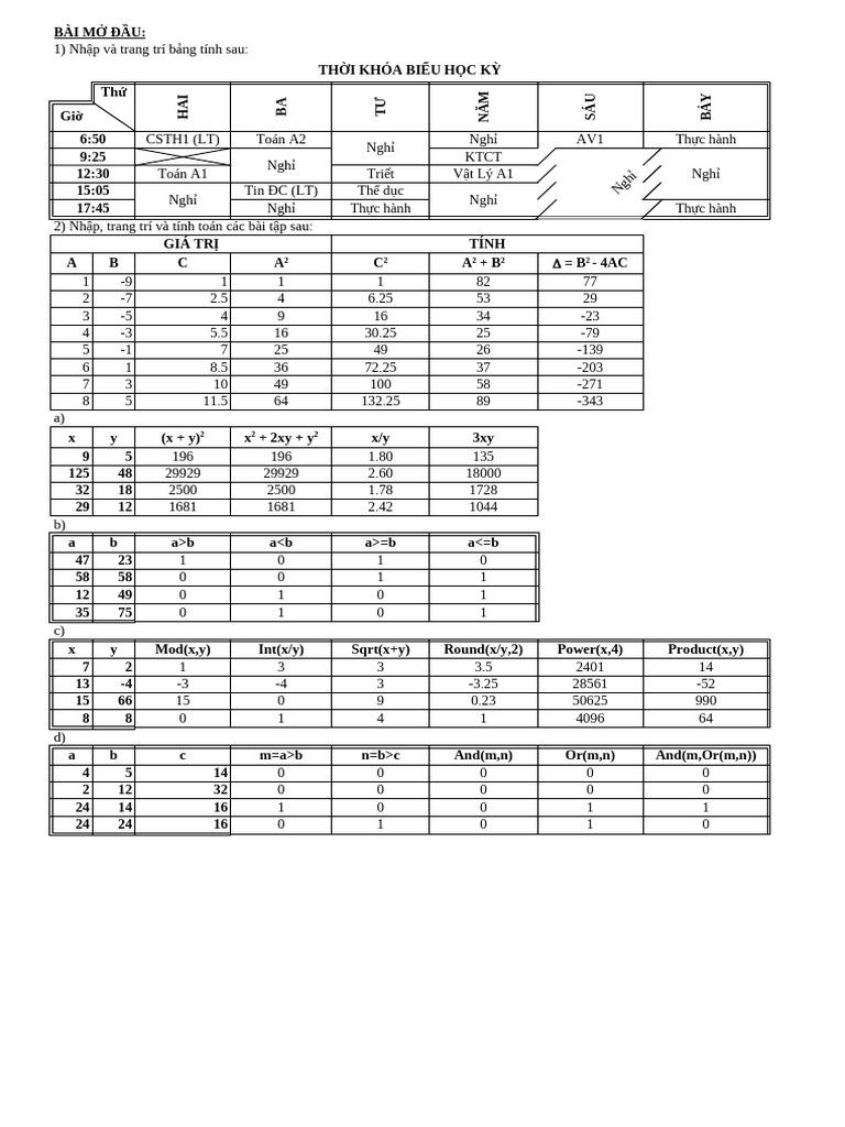 56 Bai Tap Tong Hop Excel Co Bai Giai2 | PDF