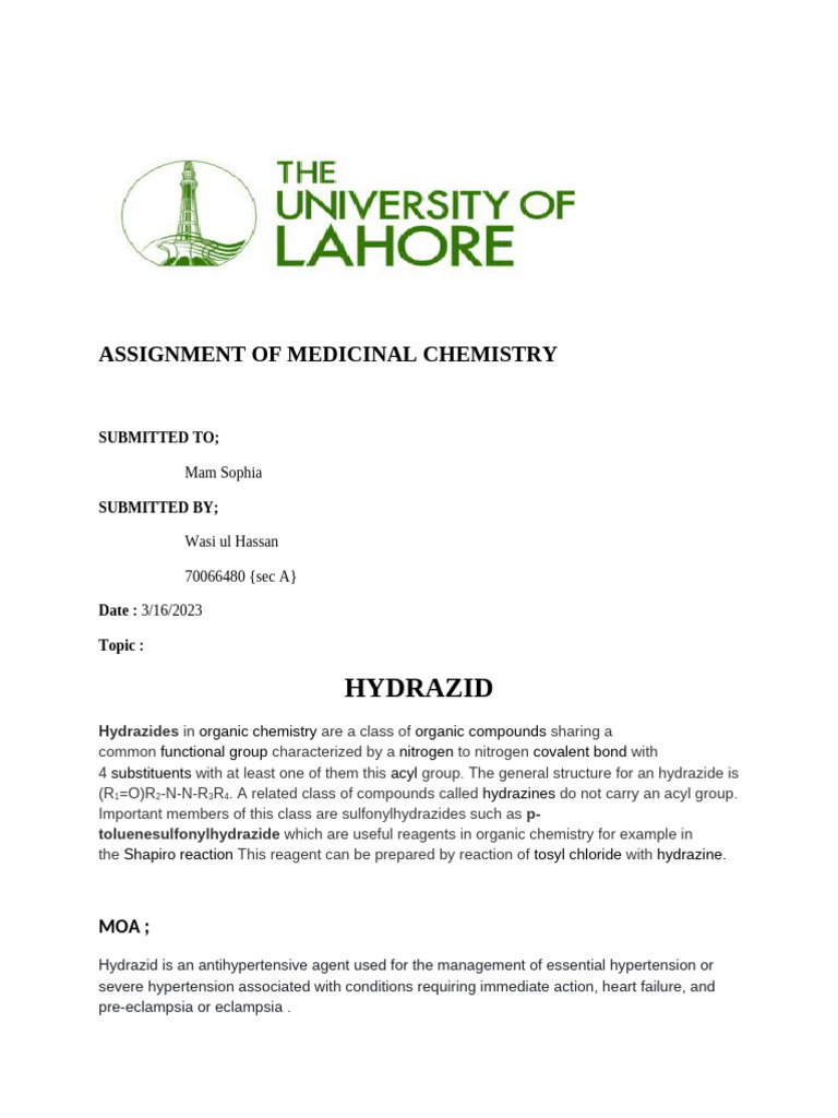 MEDICINAL ASSIGNMENT Wasi Hassan 70066480 | PDF