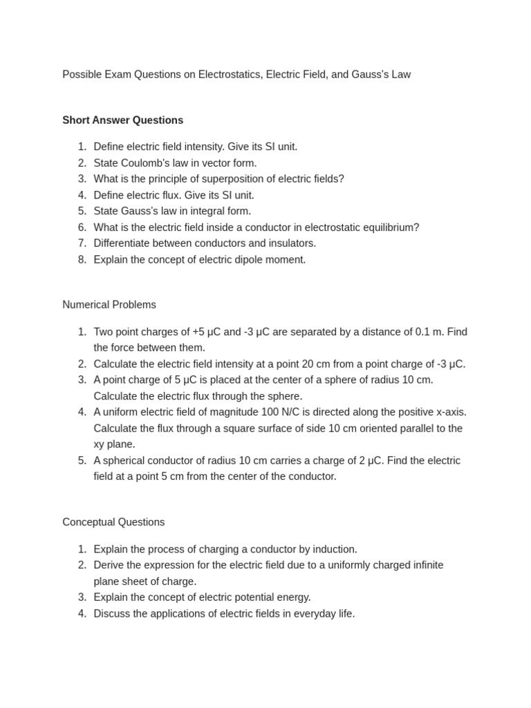 Physics Questions and Answers | PDF | Electric Field | Electrostatics