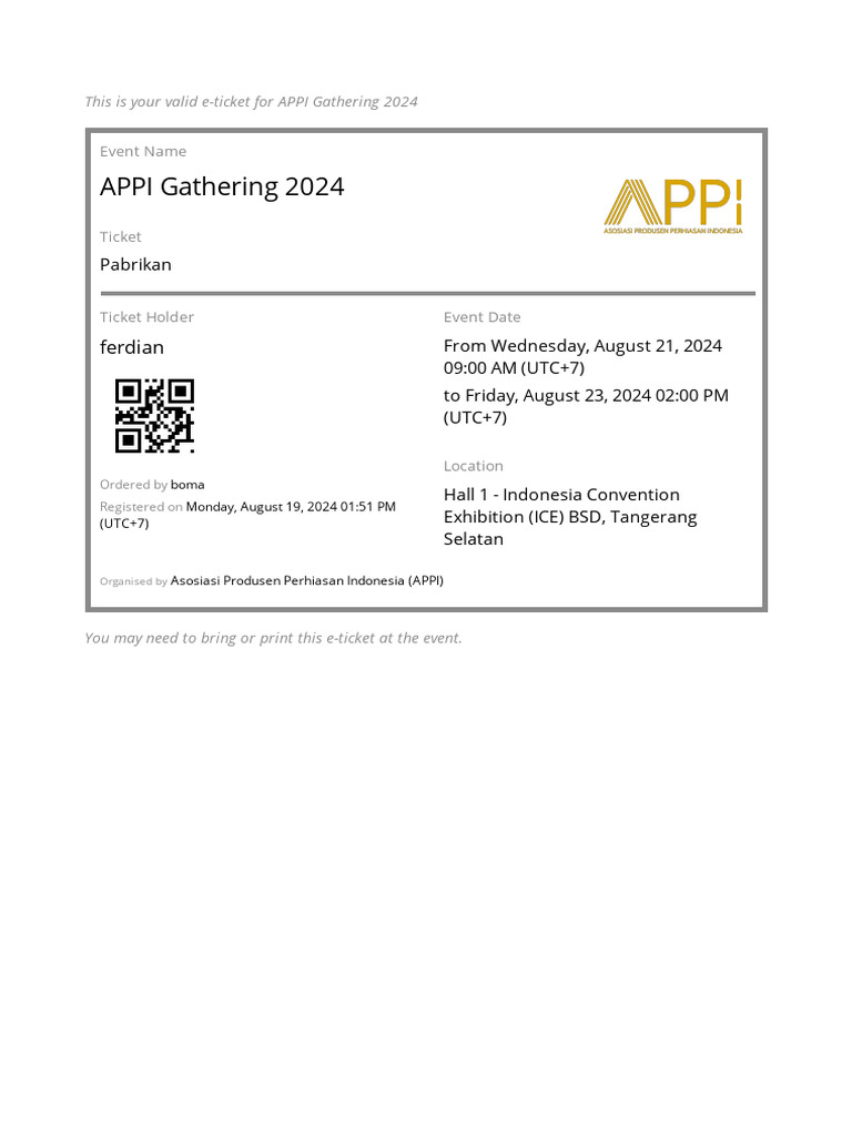 APPI Gathering 2024 E-Ticket Confirmation | PDF