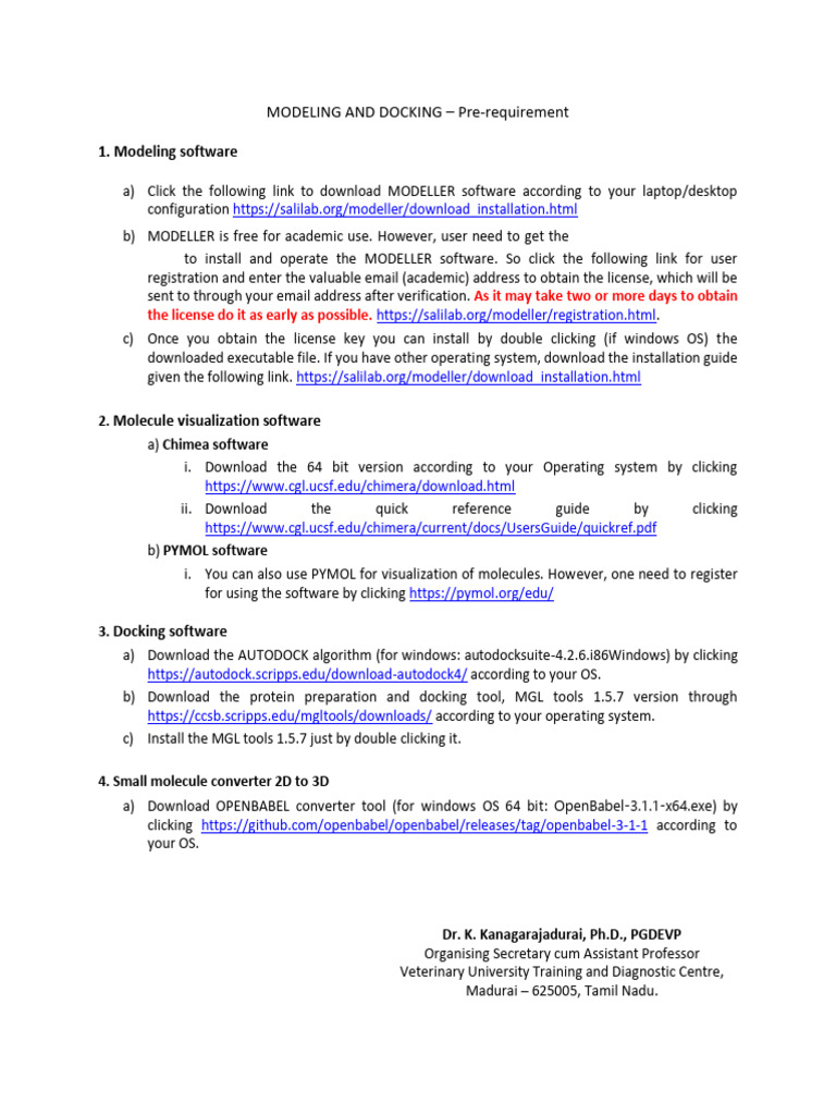 Pre-Requirement of Modeling and Docking Workshop | PDF | Operating ...