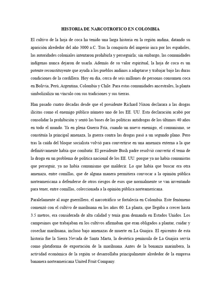 Historia del Narcotráfico en Colombia | PDF | Colombia | Comercio ...