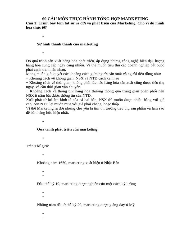 60 Câu Môn TH C Hành T NG H P Marketing | PDF