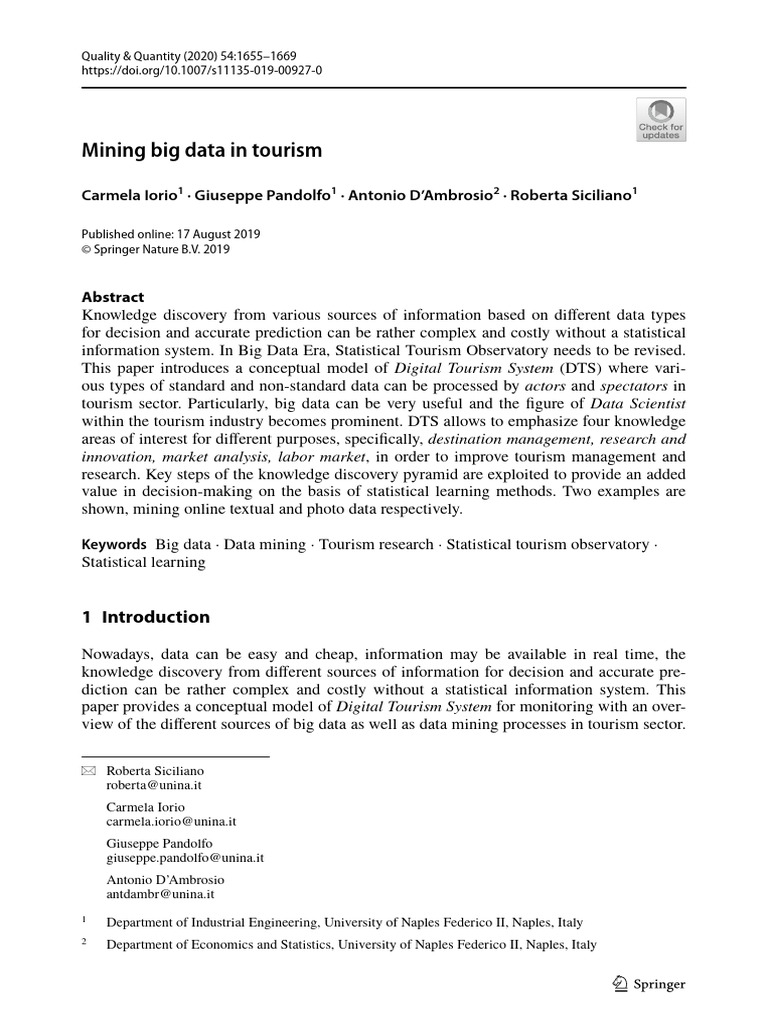 Mining Big Data in Tourism | PDF | Data Mining | Big Data