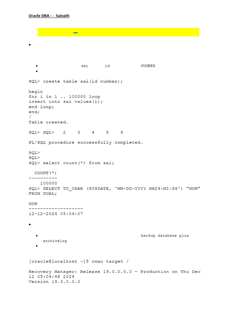 Oracle 19c Table Recovery | PDF | Table (Database) | Databases