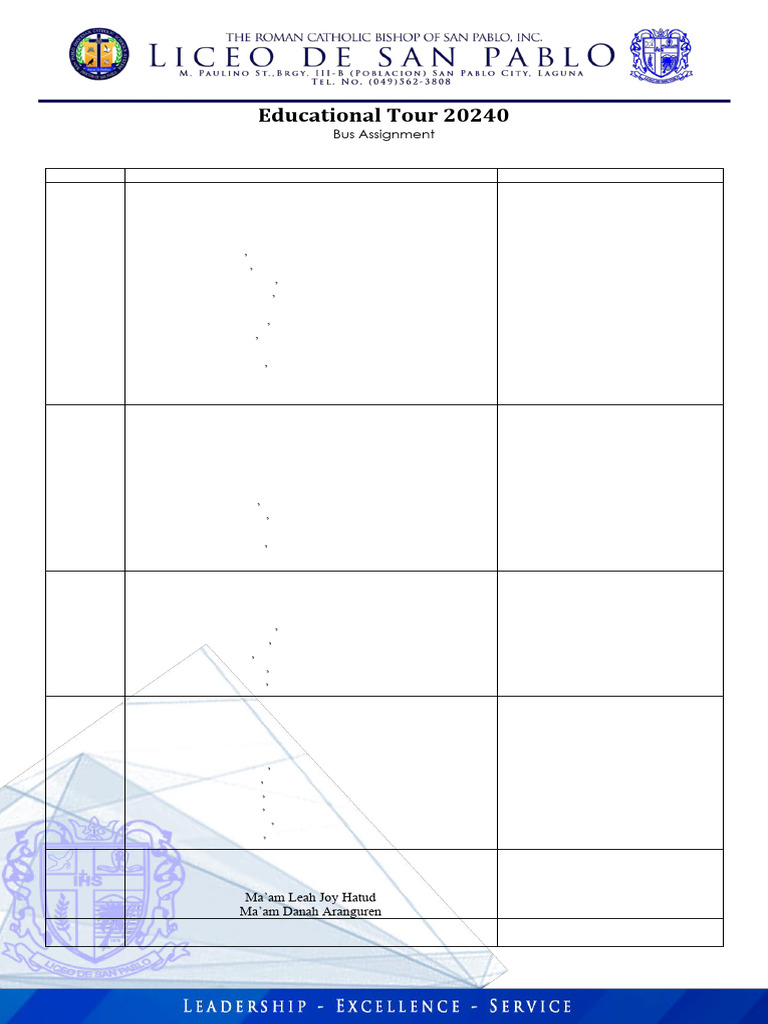 Educational Tour 2024 Bus Assignments | PDF | Catholic Spirituality ...