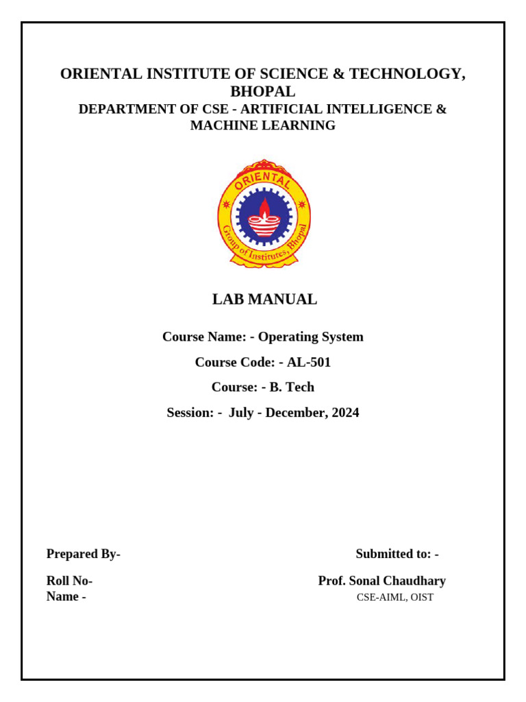 OS LAB MANUAL FRONT PAGE | PDF