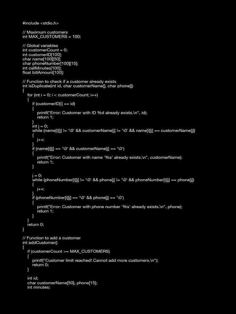 Mobile Billing System in C | PDF