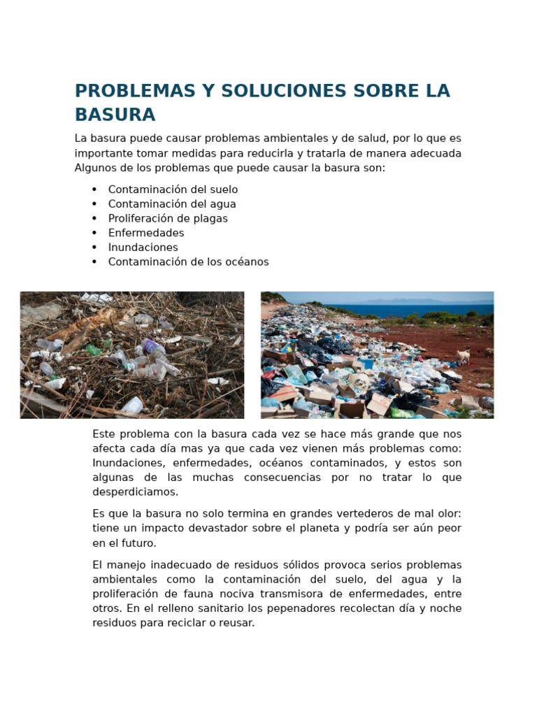 Problemas y soluciones de la basura | PDF | Residuos | Vertedero