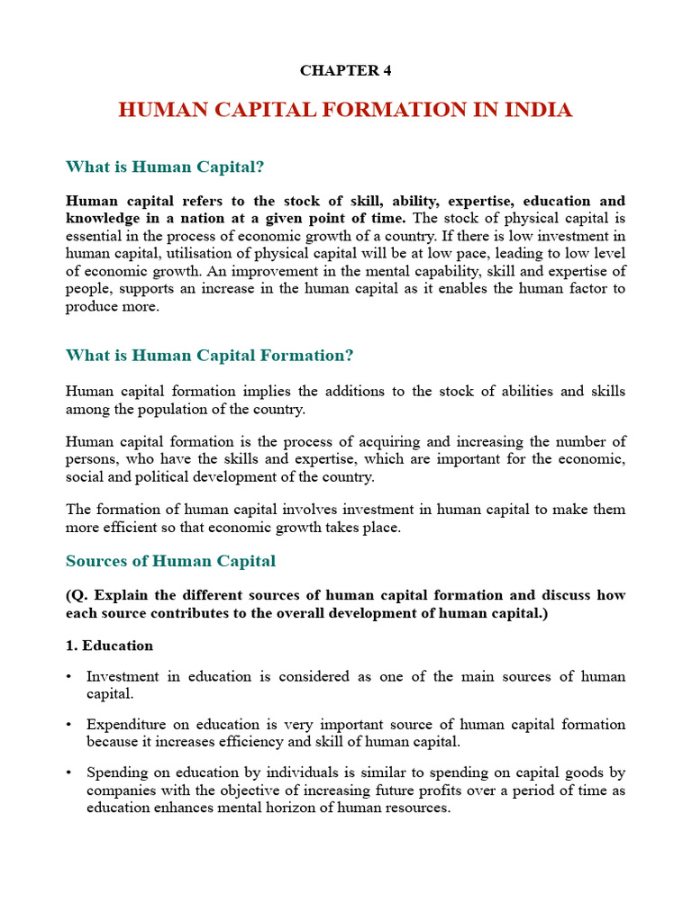 Human Capital Formation in India | PDF | Human Capital | Capital ...