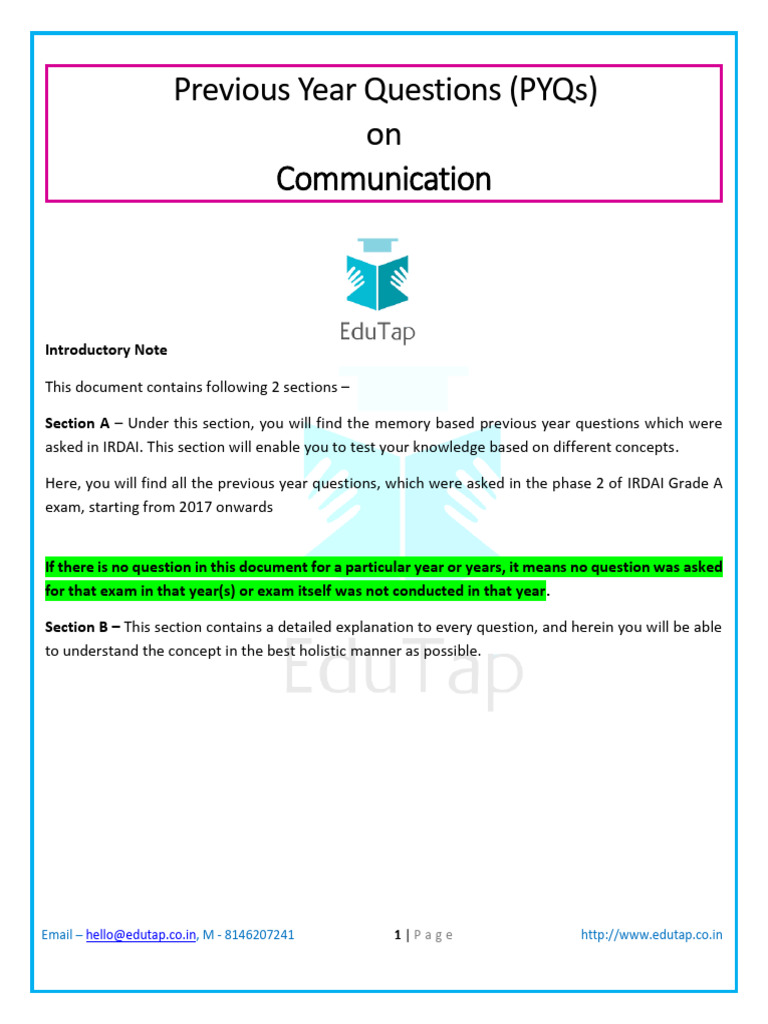 IRDAI Grade A Communication PYQs Guide | PDF | Communication | Empathy