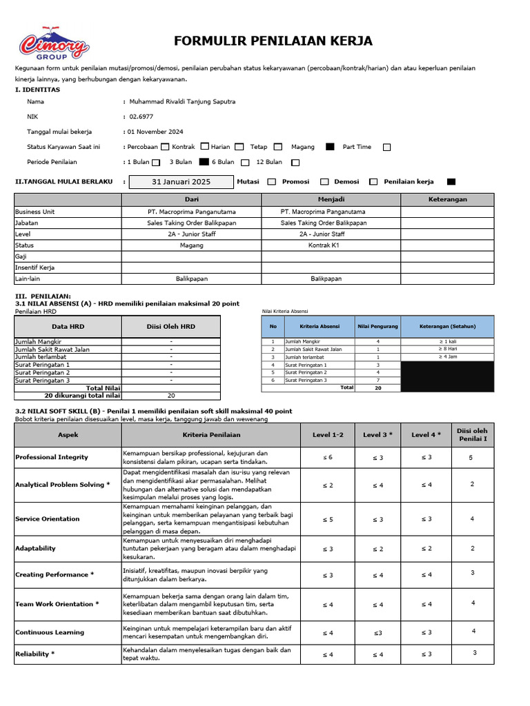 Form Penilaian a.n Muhammad Rivaldi Tanjung Saputra (MP) | PDF