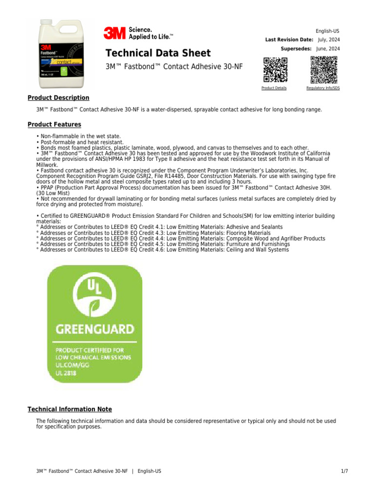 3M Fastbond Contact Adhesive 30-NF Guide | PDF | Adhesive | Lamination