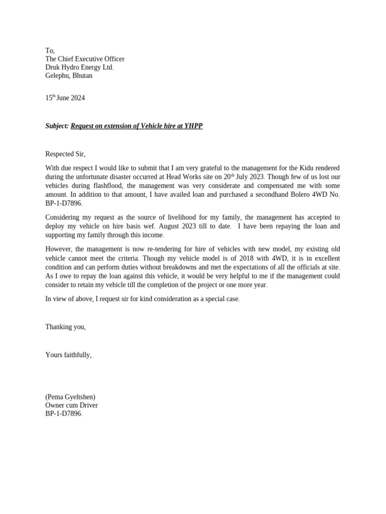 Request for Vehicle Hire Extension | PDF