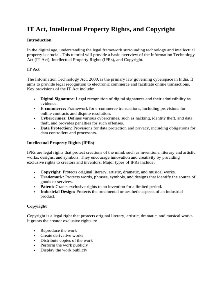 IT Act, Intellectual Property Rights, and Copyright | PDF