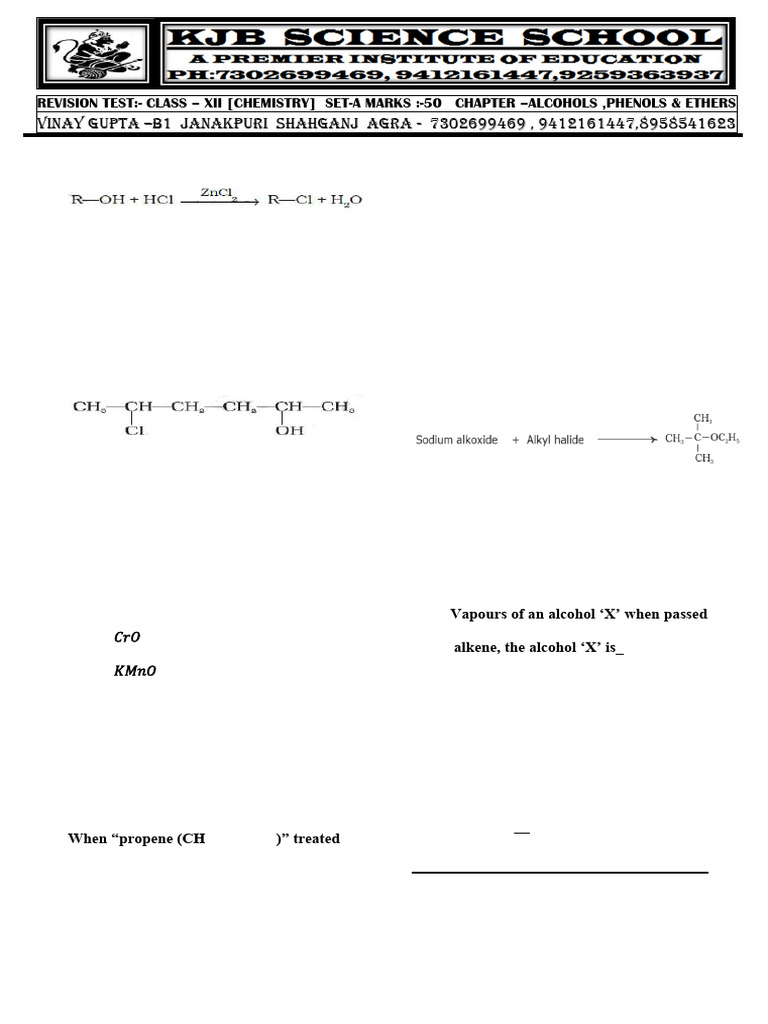 KJB ANSWERSHEET TEST Ether Set A | PDF | Ethanol | Acid