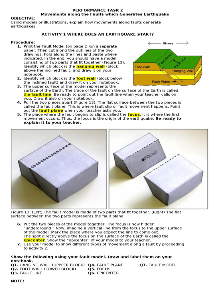 Grade 8 Fault Model Activity Guide | PDF | Fault (Geology) | Plate ...