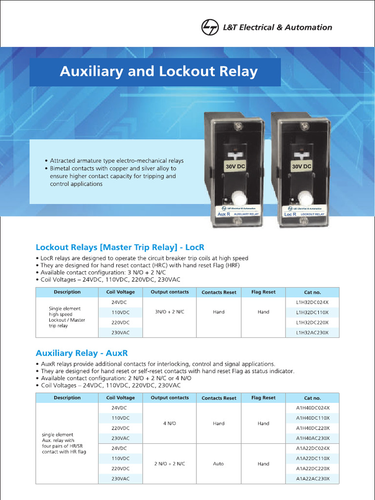 Auxiliary and Lockout Relay Catalogue | PDF