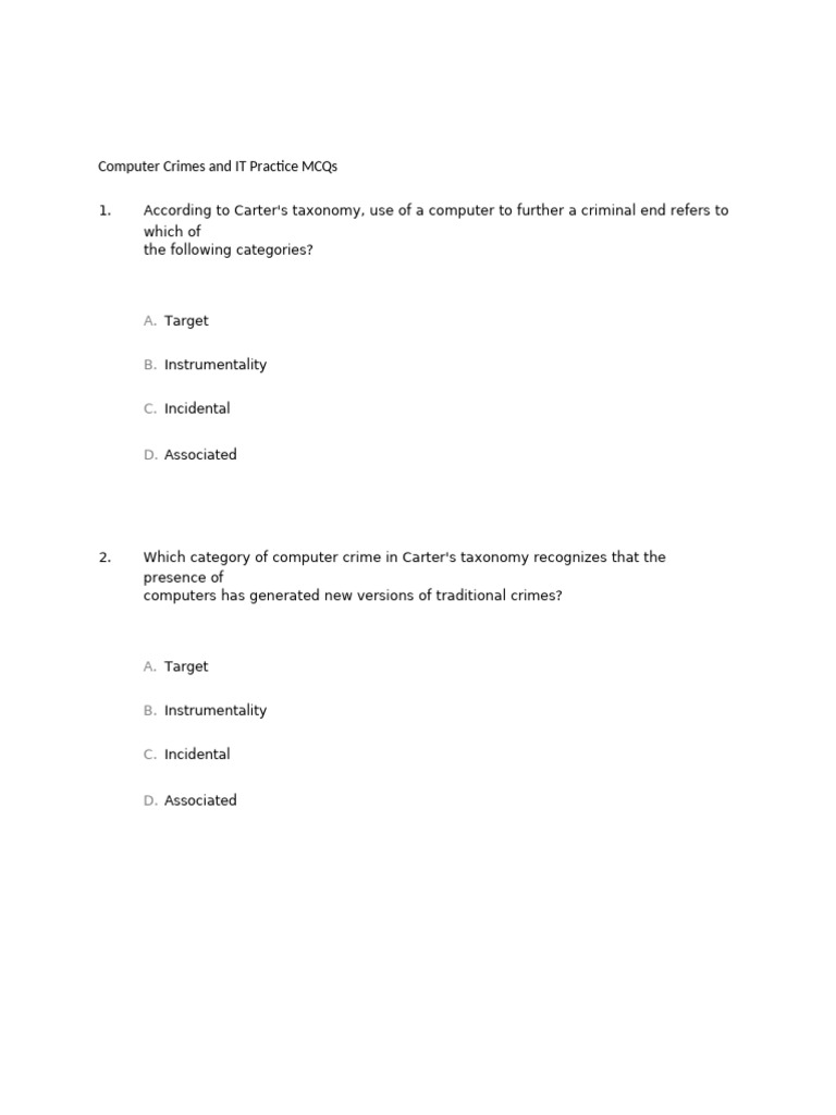 Computer crimes and it practice mcqs pdf cybercrime computer security