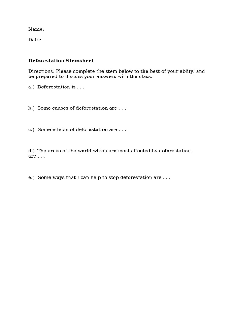 Deforestation Worksheet Guide | PDF
