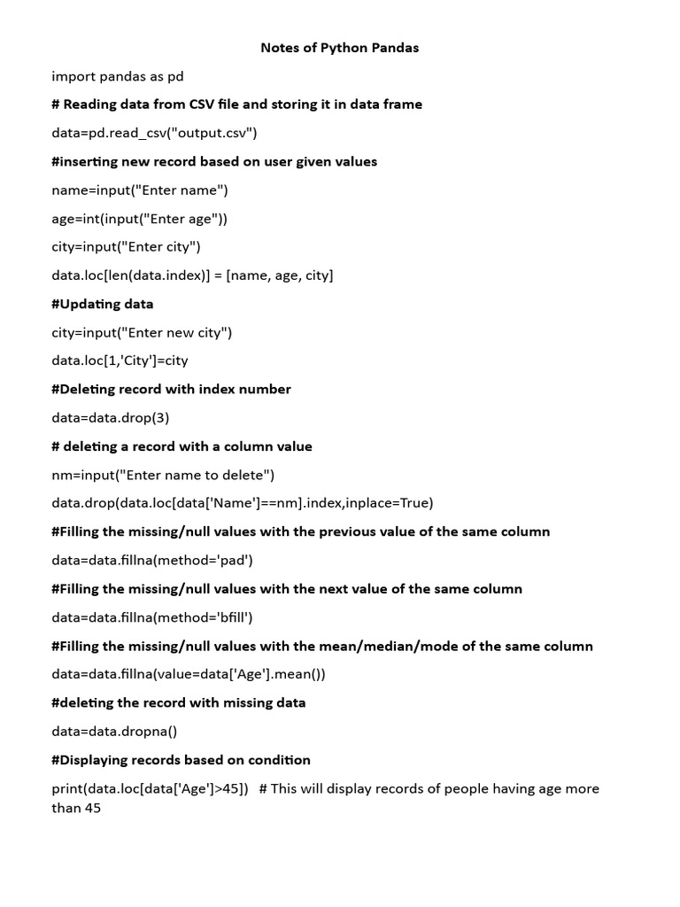 Notes of Python Pandas | PDF