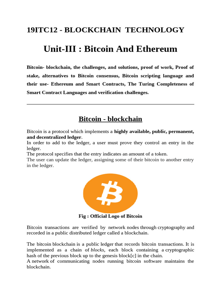 BCT - Unit-3 | PDF | Bitcoin | Cryptocurrency