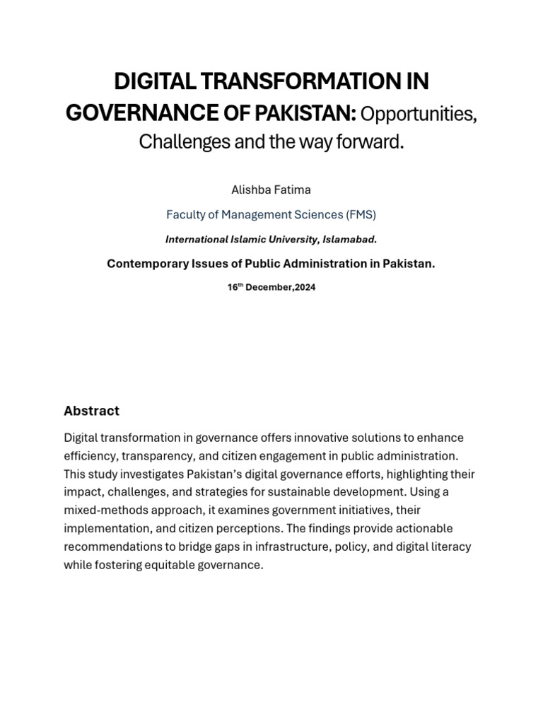 Digital Transformation in Governance of Pakistan | PDF | Governance ...