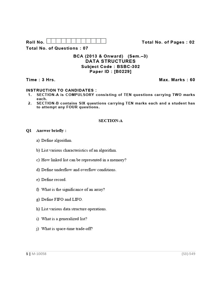 Bca 3 Sem Data Structures b0229 Dec 2018 | PDF | Queue (Abstract Data ...