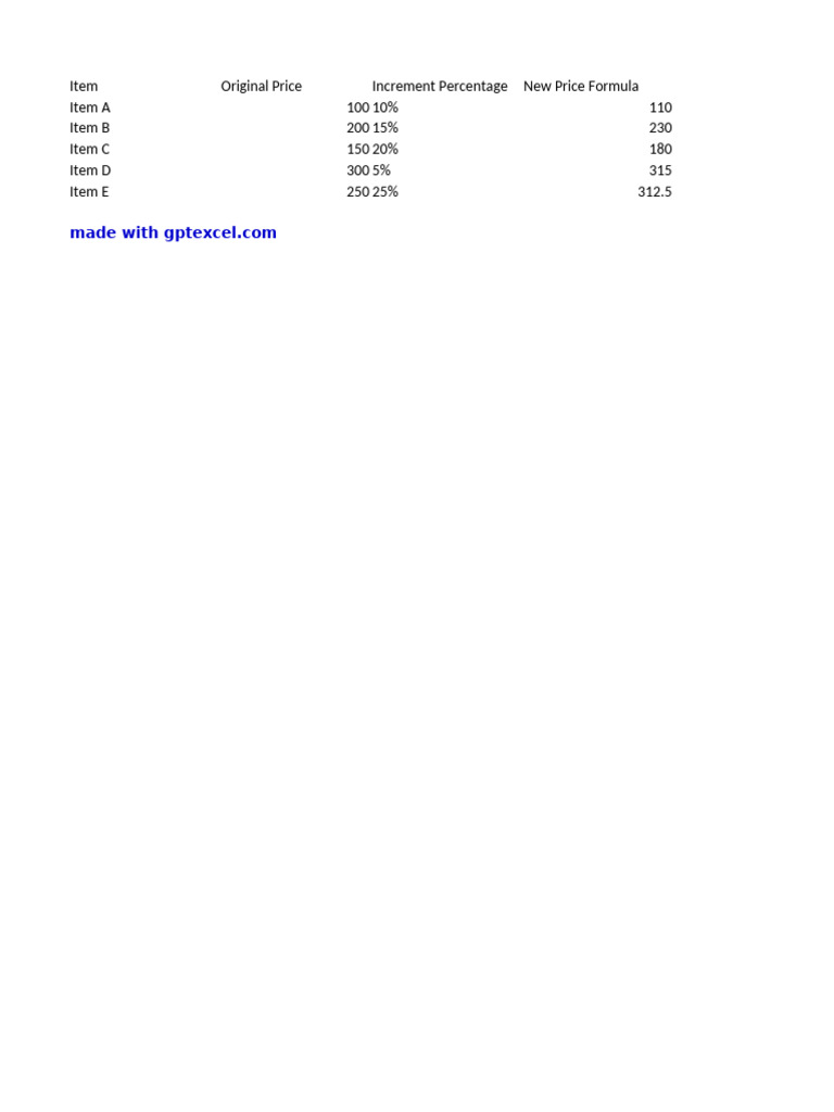 Percentage Increment Formula Table | PDF