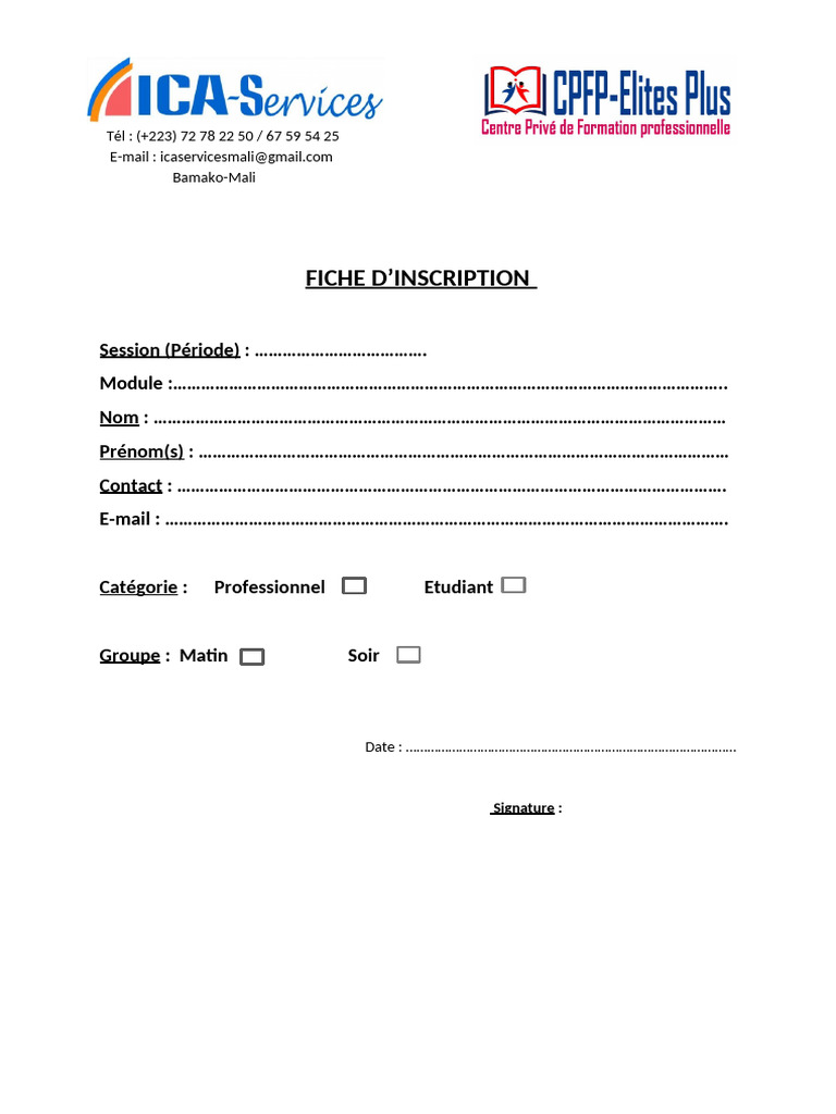 fiche d'inscription standard | PDF