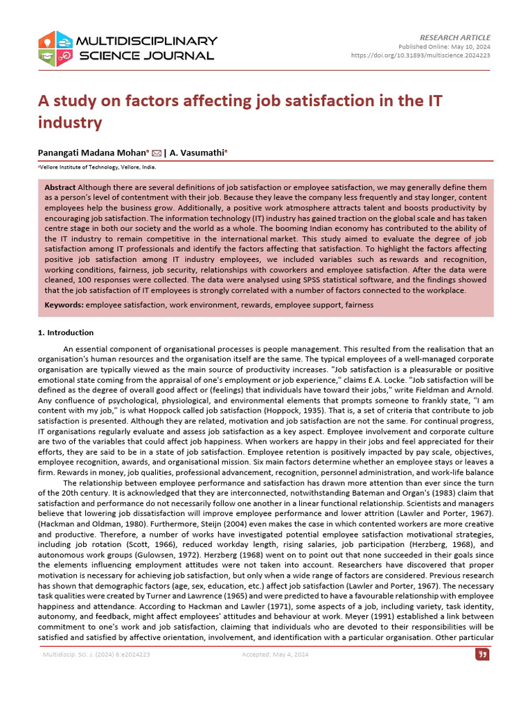 Factors Influencing IT Job Satisfaction | PDF | Job Satisfaction ...
