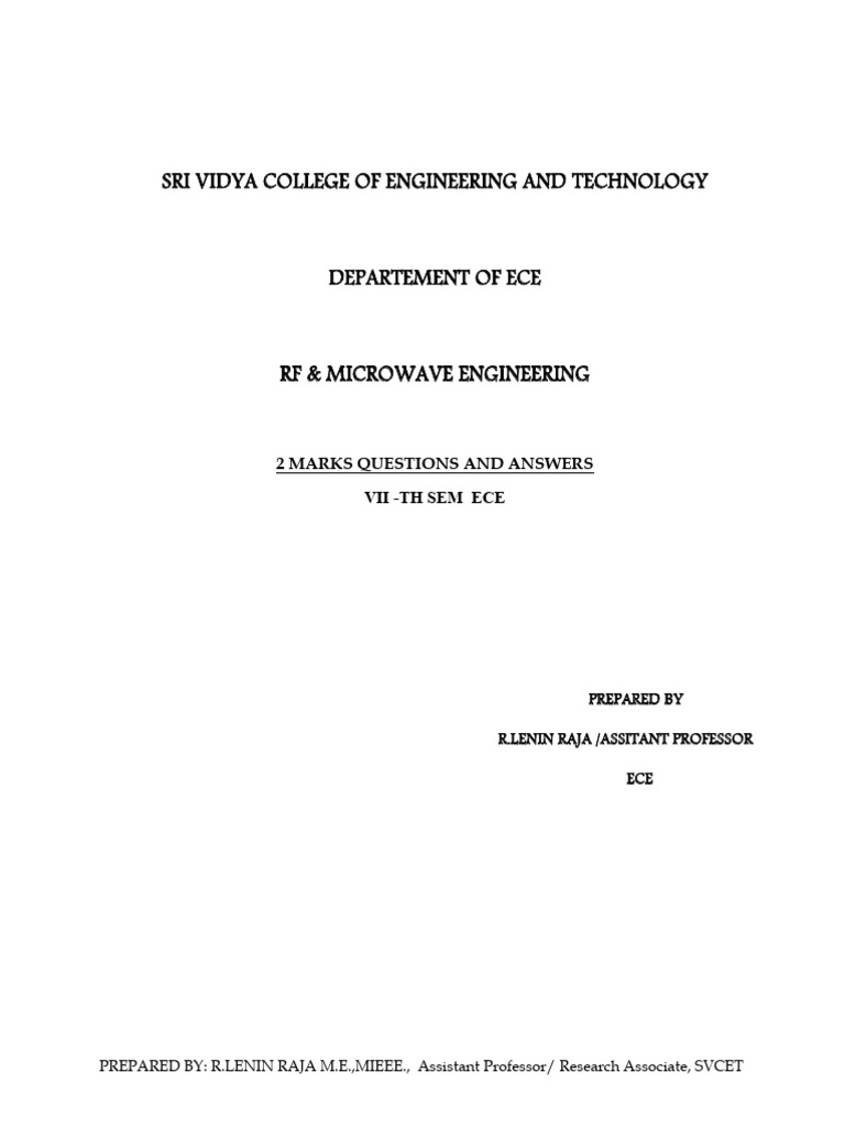 RF & Microwave Engineering Q&A Guide | PDF | Amplifier | Electronic ...