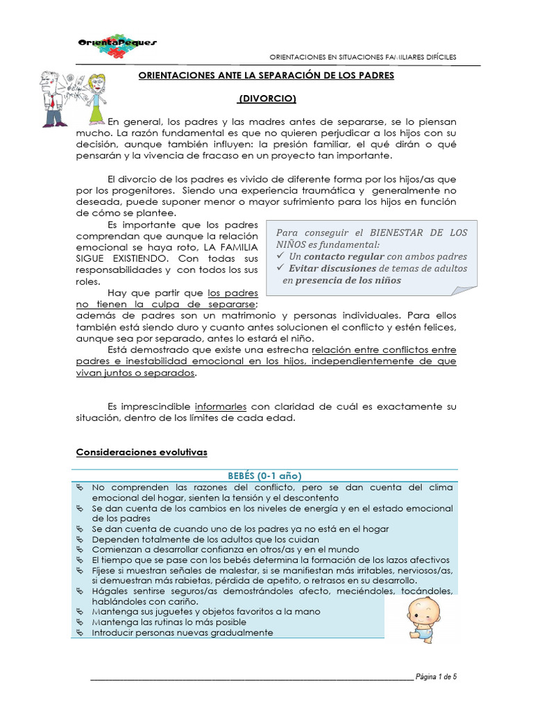 Orientaciones para el Divorcio y Niños | PDF | Teoría de apego | Divorcio