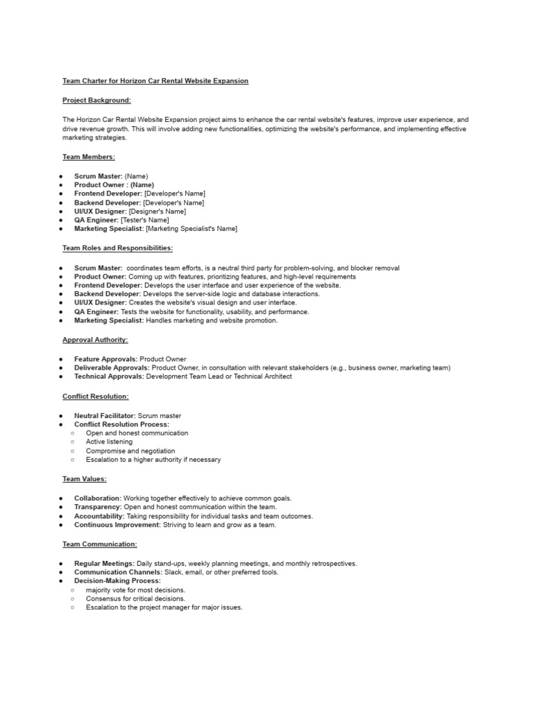 team charter document | PDF | Information Science | Information Technology