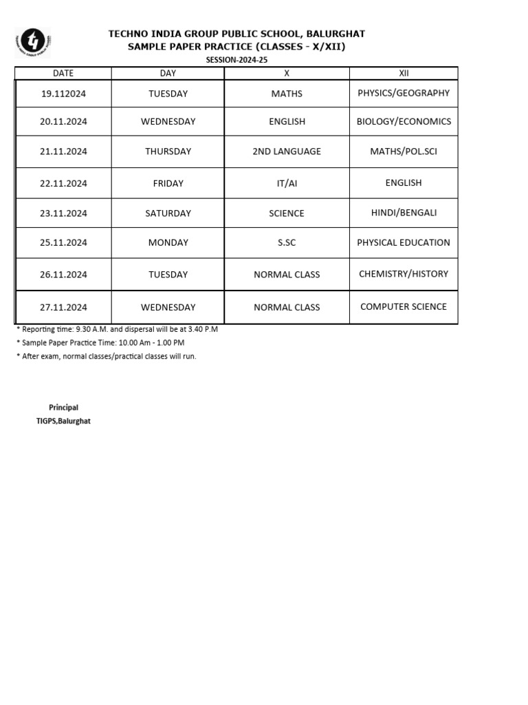 Exam Routine-2024-2025 Sample Paper Practice-1 | PDF