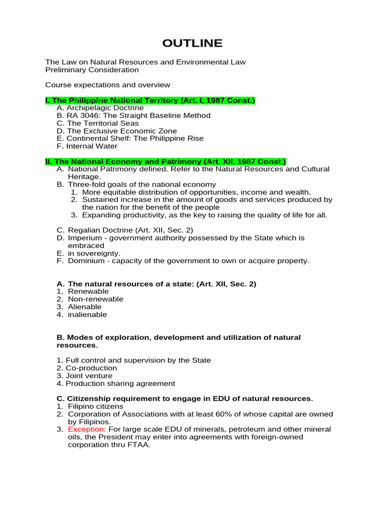 Course Outline Environmental Law | PDF | Territorial Waters