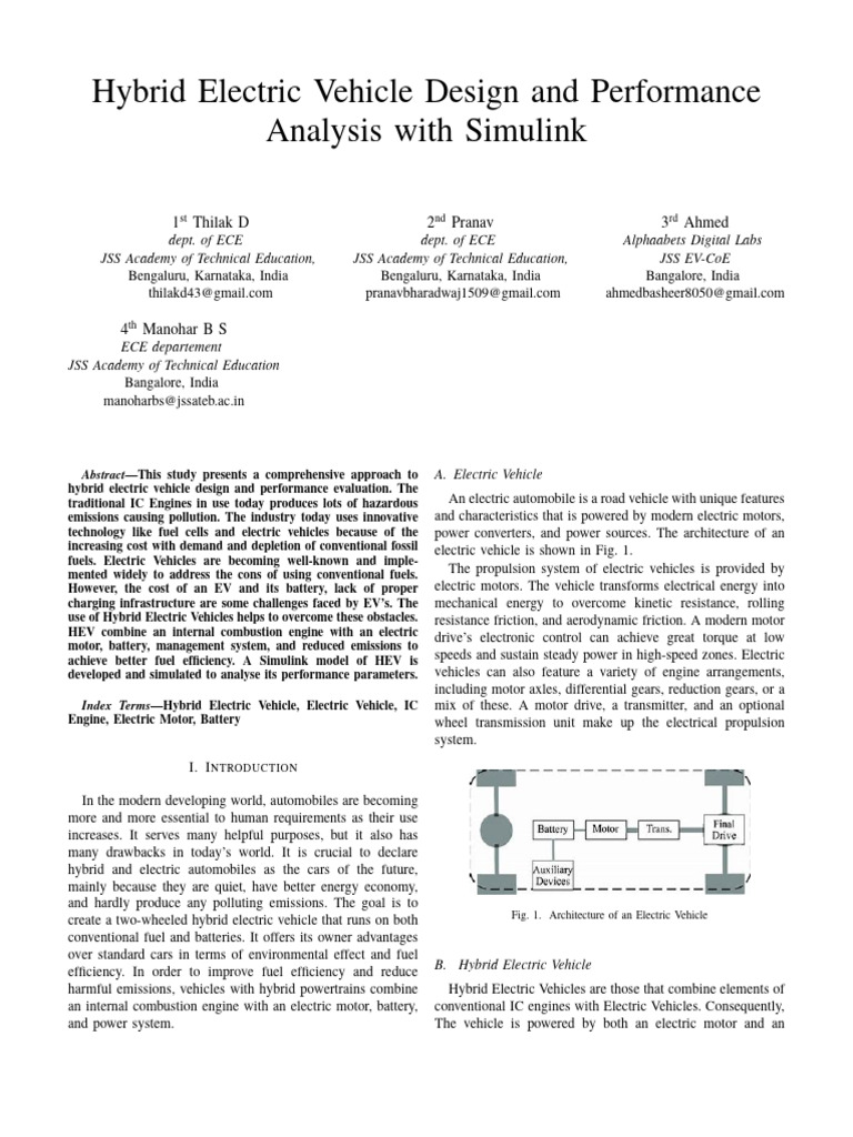Hybrid Electric Vehicle Design and Performance Analysis With Simulink ...