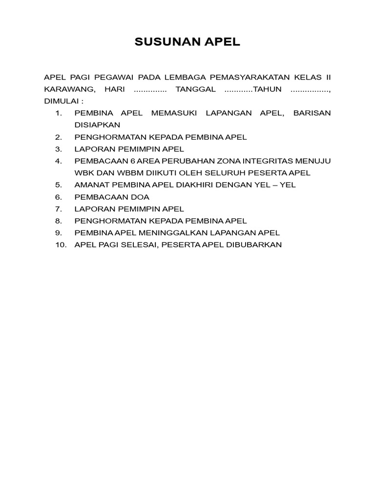 Teks MC Apel Pagi Pegawai Lapas | PDF
