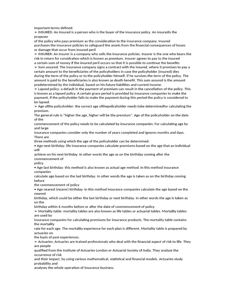 My Notes2 | PDF | Insurance | Actuary
