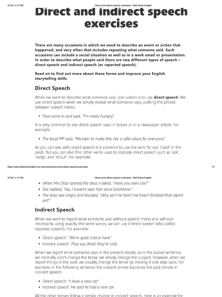 Direct and InDirect Speech | PDF