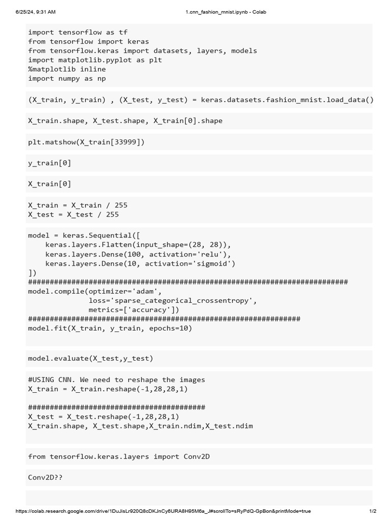 CNN Model for Fashion MNIST | PDF