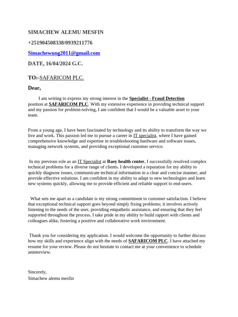 Application for Fraud Detection Specialist | PDF