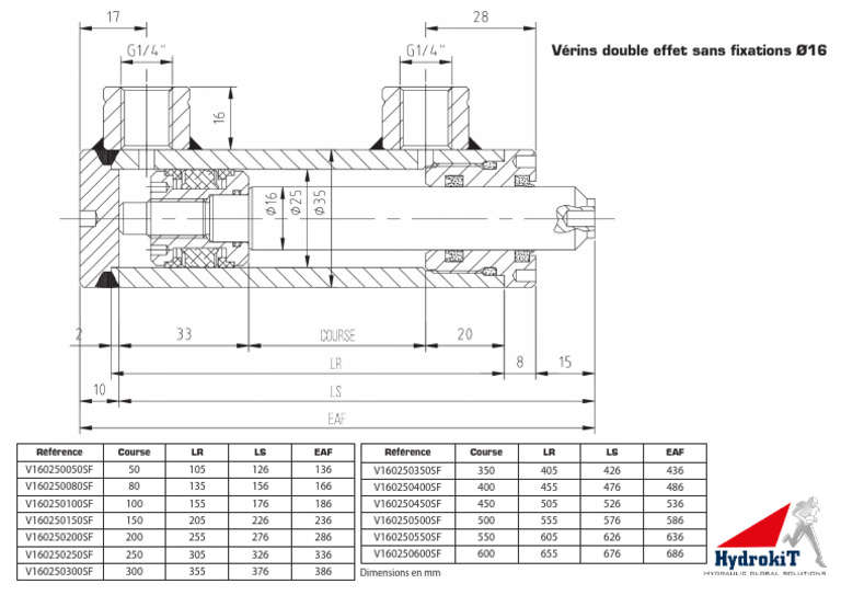 Plan+ +Vérins+Double+Effet+Sans+Fixations+Ø16 | PDF