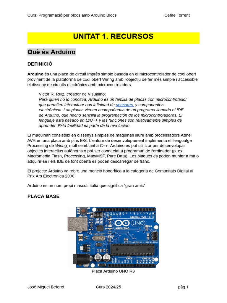 Apunts JM - Betoret Curs ArduinoBlocs. 1. Recursos | PDF